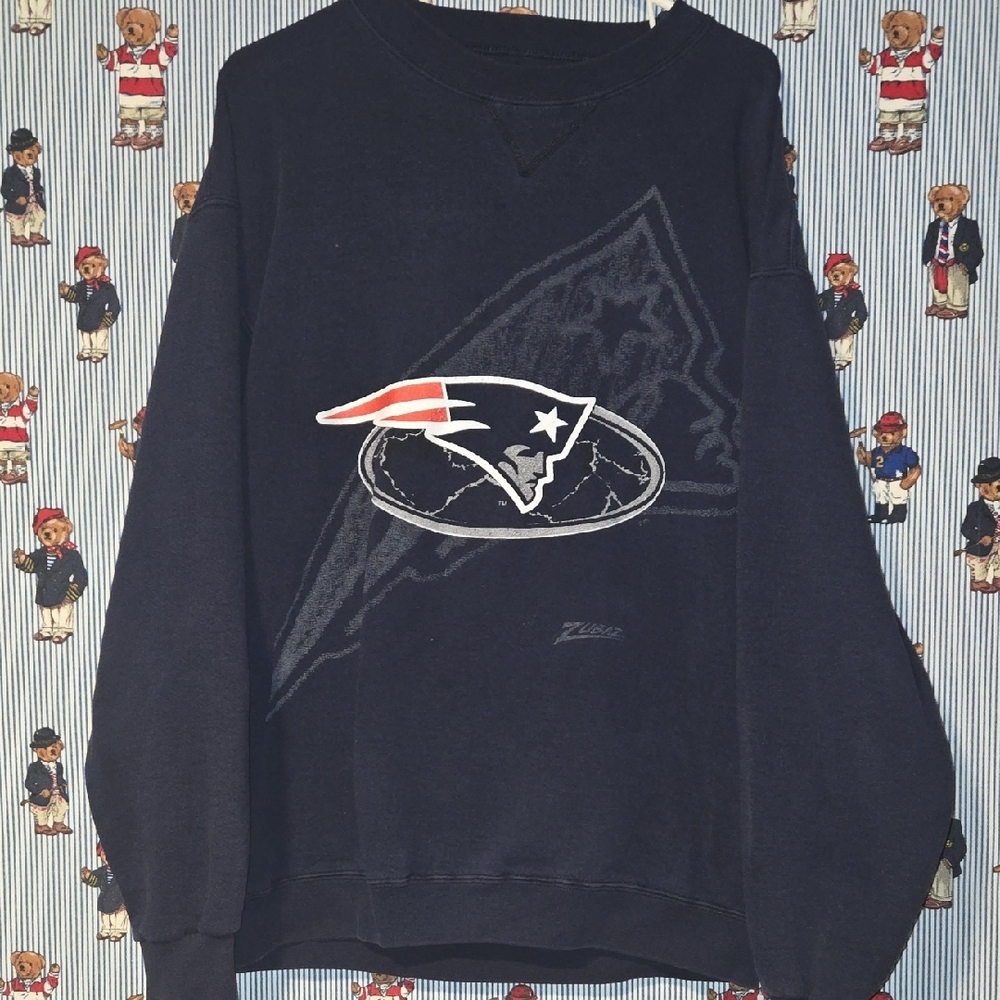Vintage Rare New England Patriots 90s Y2k Zubaz Logo Sweatshirt Large NFL